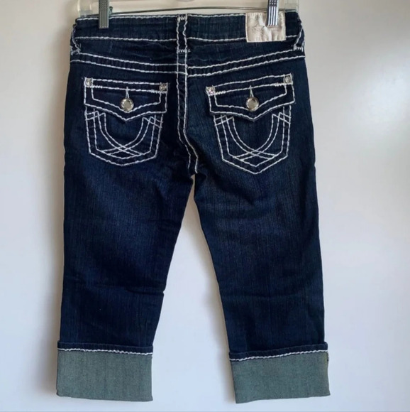 NWOT L.A.IDOL Thick Stitch Capri CZ Bling Flap Pocket Jeans Size 7 - Picture 3 of 7